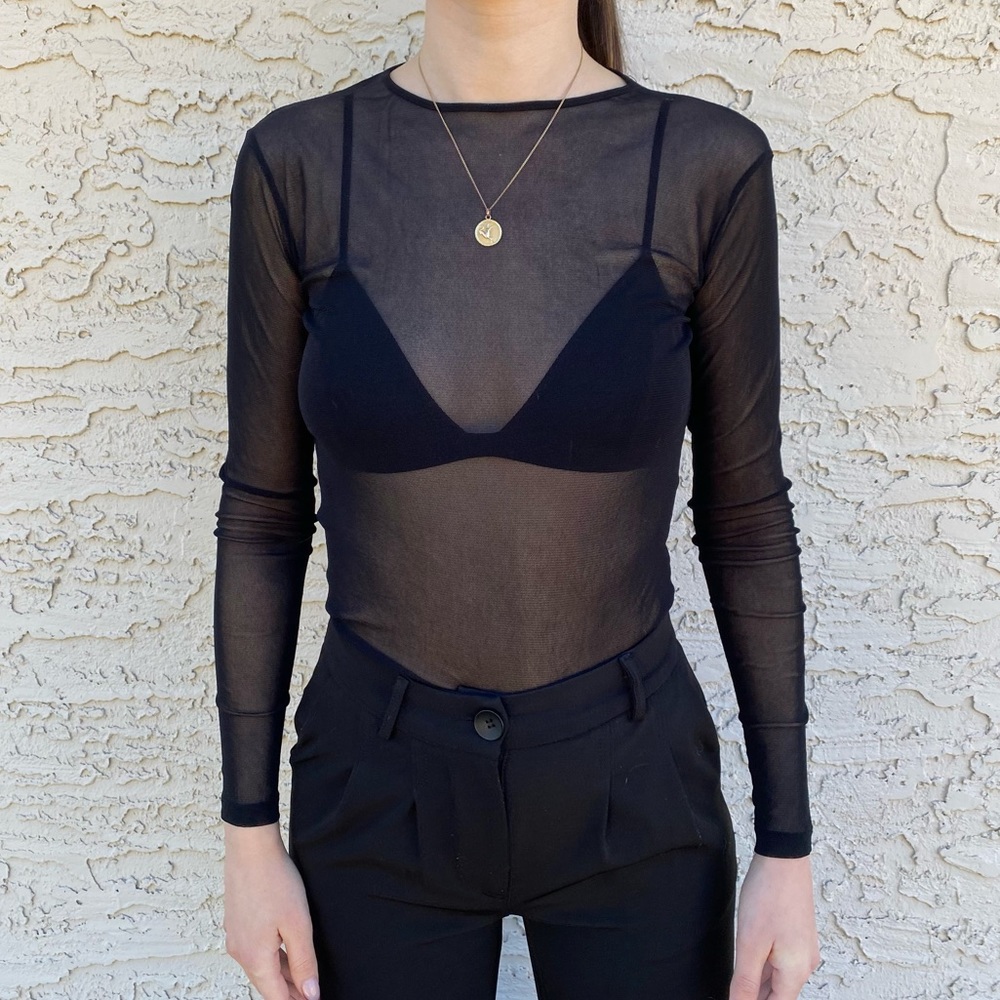 Zara Black Mesh Long Sleeve Shirt